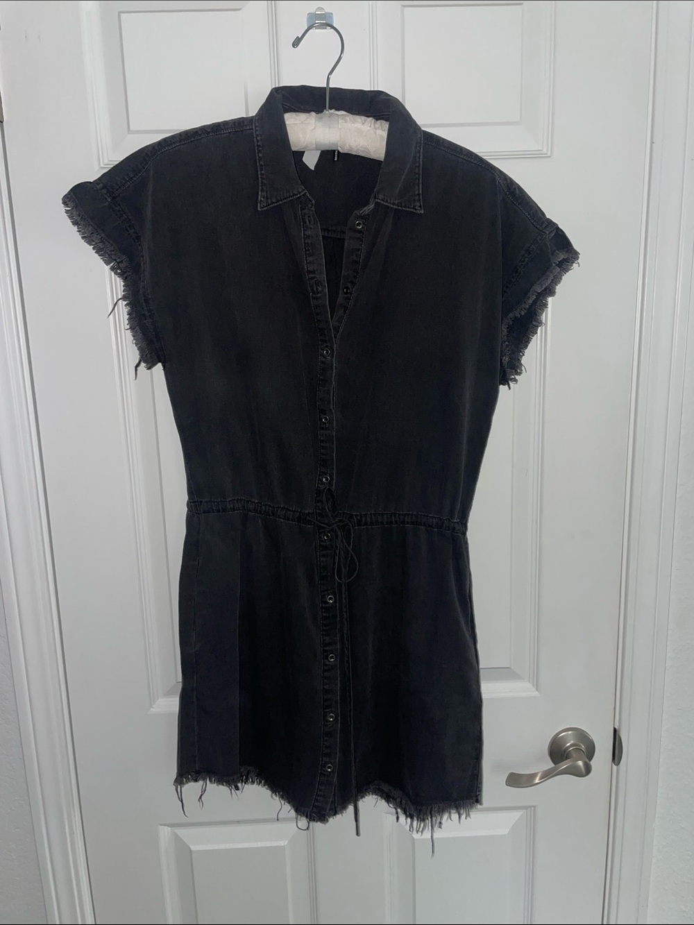 PAIGE Black Denim Button-Front Mini Dress